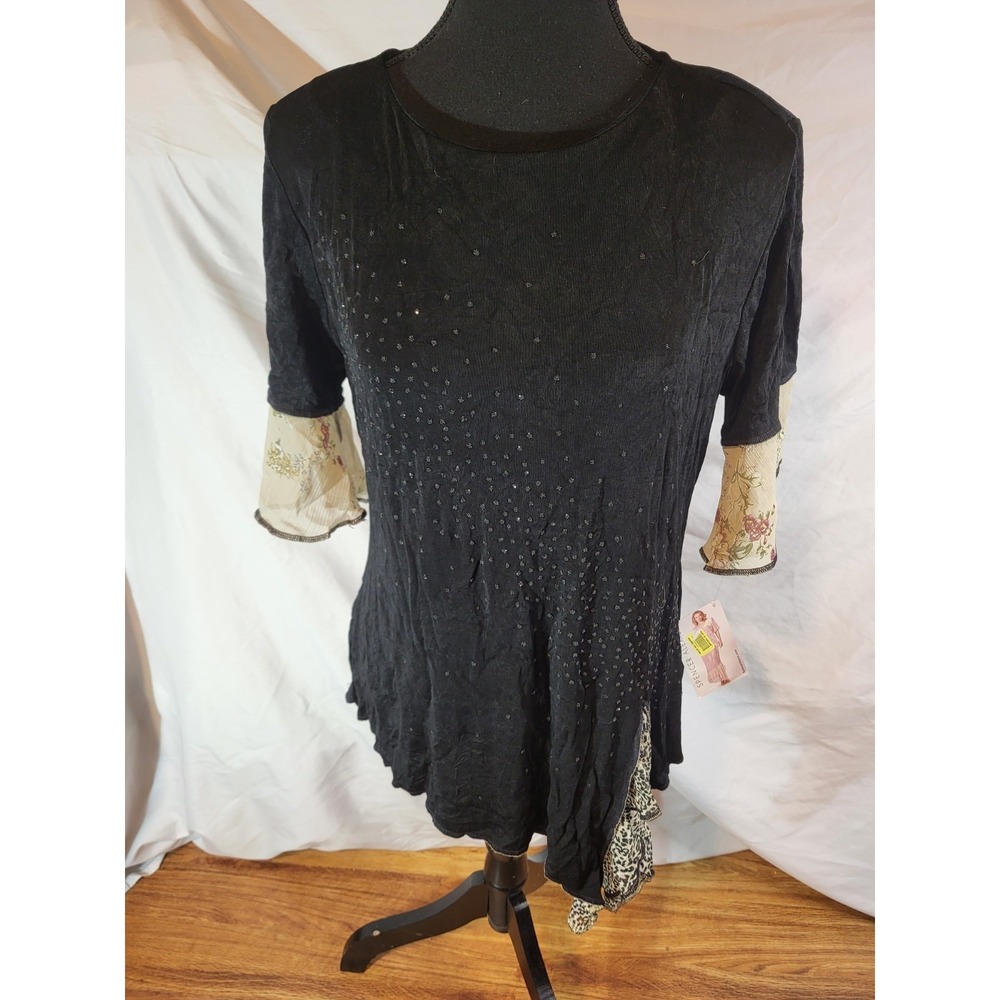 NWT Vtge Y2K Spencer Alexis Mixed Media Black Tunic Size 6